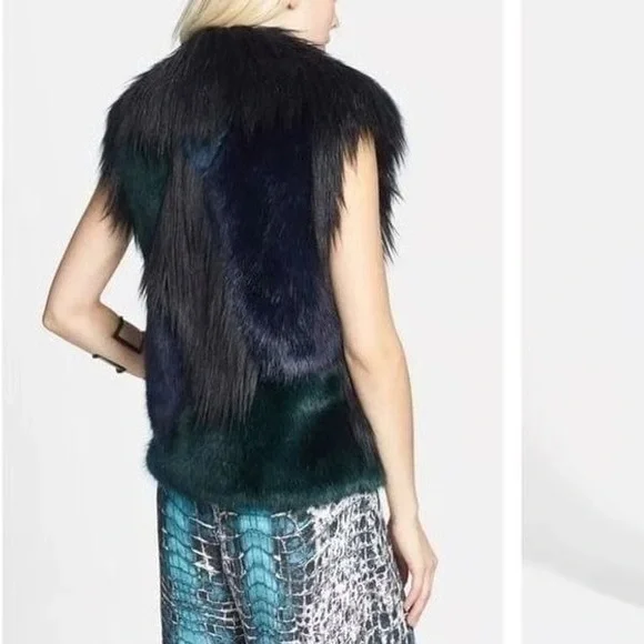 Blank NYC Black and Navy Faux Fur Vest - Picture 2 of 5